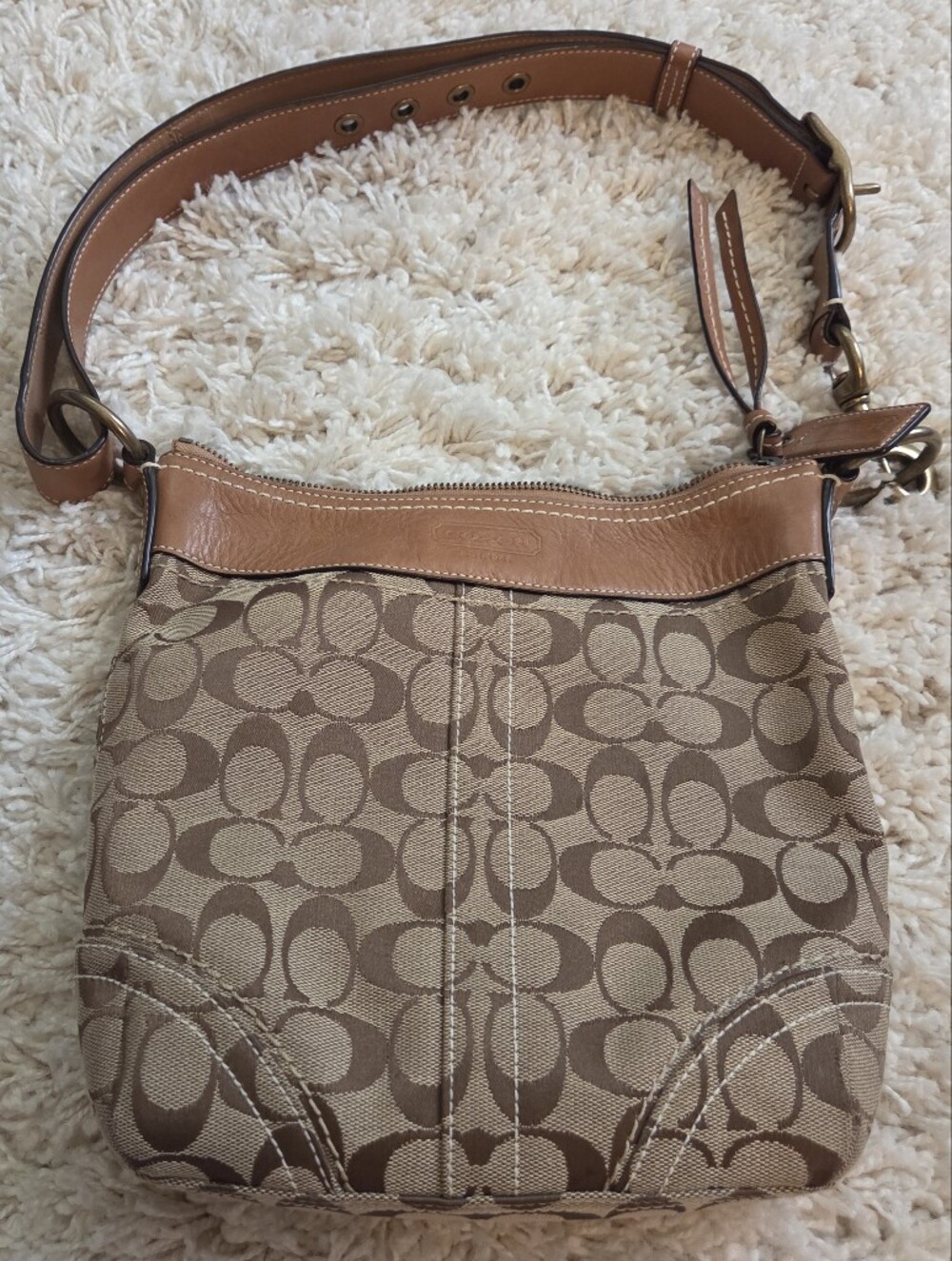 Coach Tan and Brown Signature Canvas Shoulder Bag